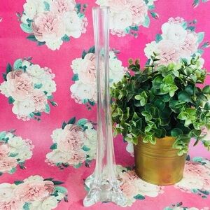 Clear Glass Eiffel Tower Vase Tall Skinny Footed Vases 12 Inches Tall Wedding